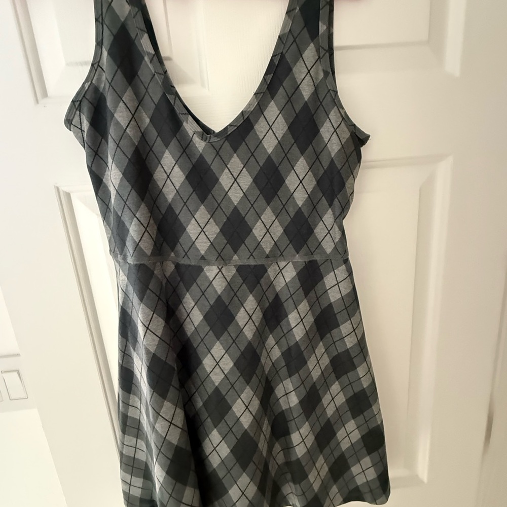 Beyond Yoga Charcoal and Light Gray Argyle Mini Dress